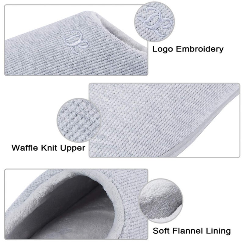 DL Womens Memory Foam Slippers, Cozy Slip on House Slippers For Women Indoor Outdoor, Comfy Women's Bedroom Slippers Warm Soft Flannel Lining Home Slippers Size 11-12 Grey - Image 2